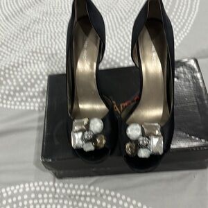 Elegant Black Peep-Toe Heels with Embellishments